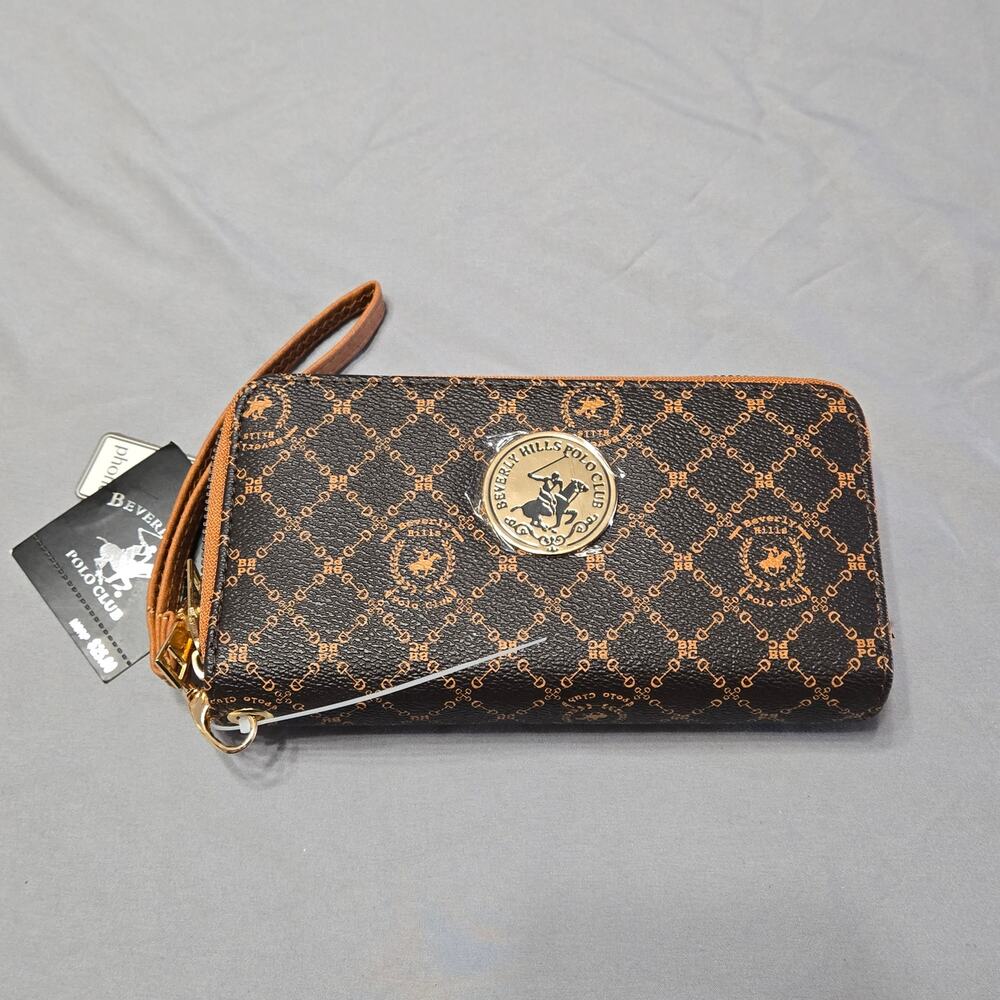 Beverly Hills Polo Club Brown Double Zip Around Wallet Wristlet